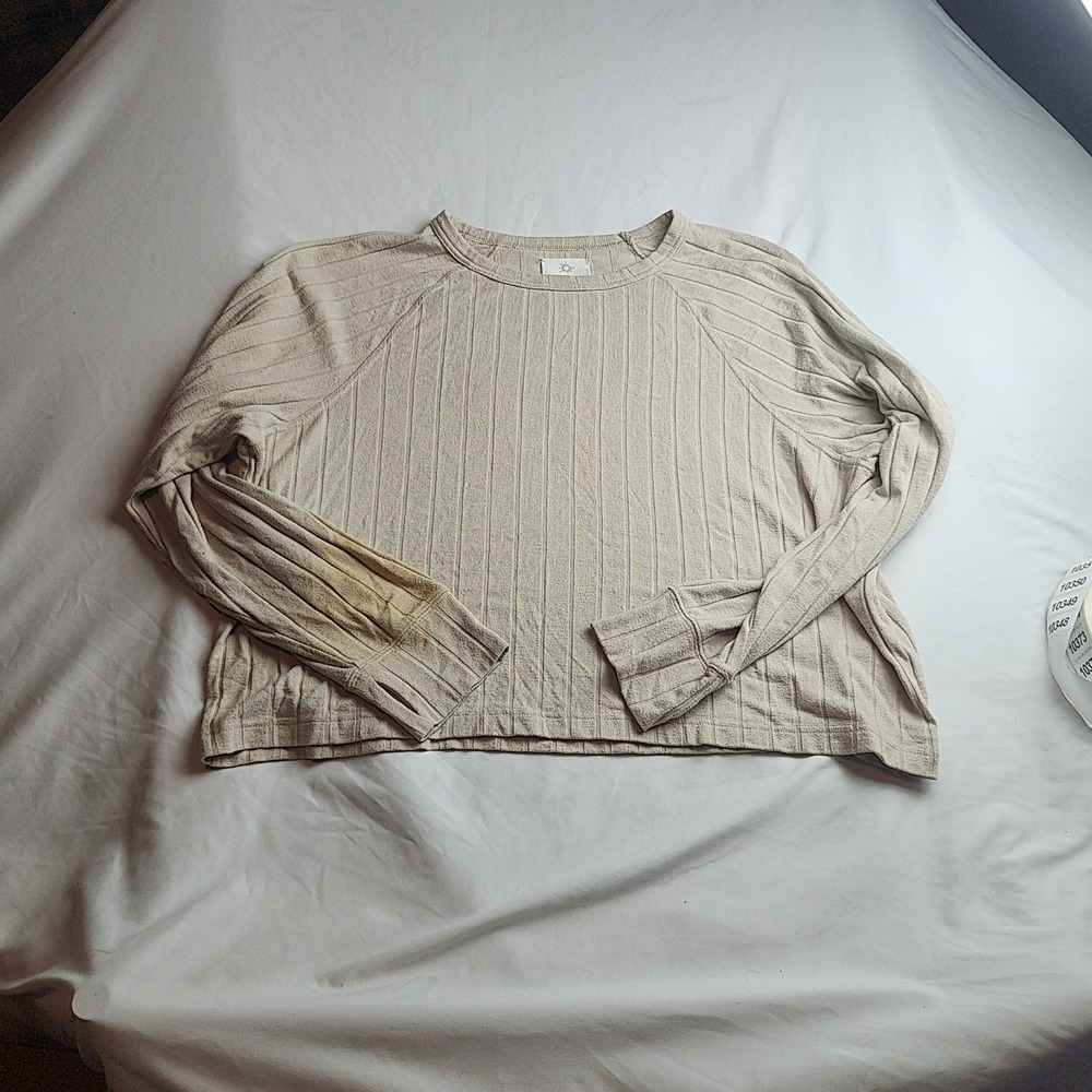 Offline by Aerie Ribbed Long Sleeve Crop Top Beige Tan Oversized Women's Size XL